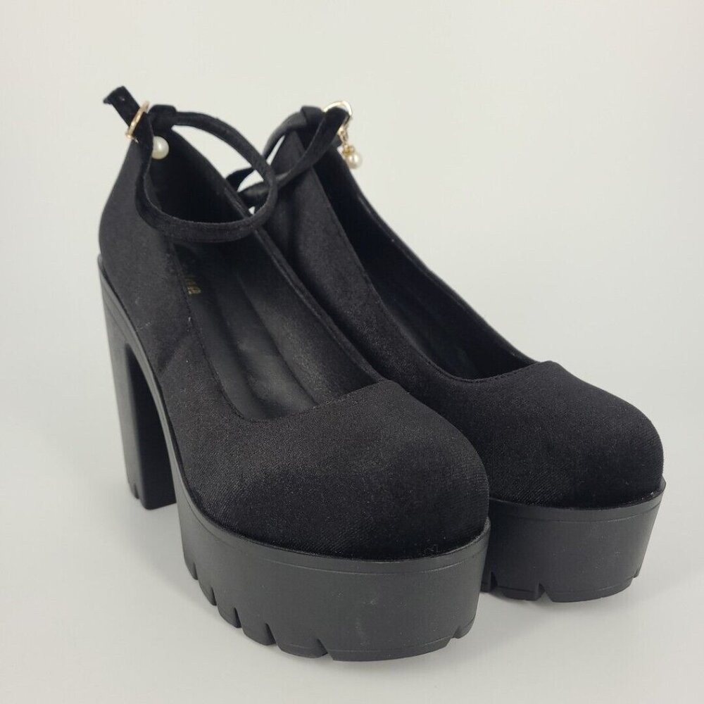 McKoine Mary Jane Platform Black Heels Shoes Size EUR 39 US 8.5